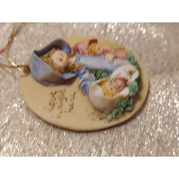 Vintage La Berge Mary, Baby Jesus Nativity Christmas Ornament 1988 Clay Handmade - Picture 3 of 8